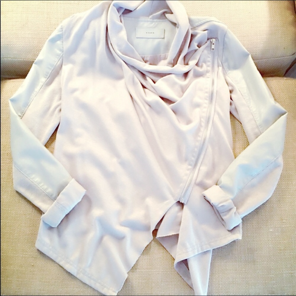 Asymmetric leather fabric jacket